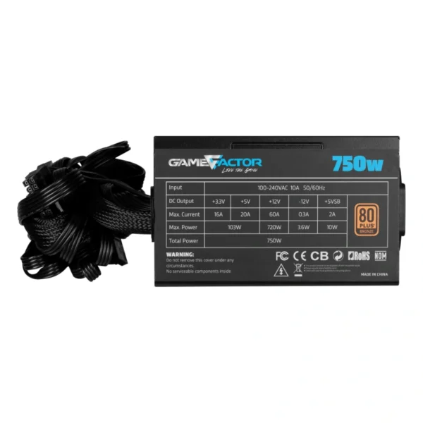 Fuente de Poder GAME FACTOR PSG750 - 750W, 80 Plus Bronze, ATX 2.3 READY, 20+4Pin, Cpu 4+4, Pci-E  6+2 - Color Negro - Image 5