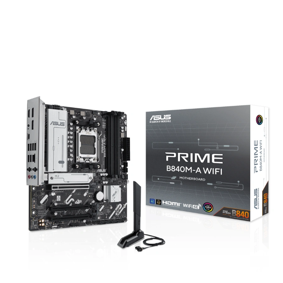 PRIME B840M-A WIFIxcd Tarjeta Madre ASUS PRIME B840M-A WIFI - Socket AM5, 256GB X4 DDR5 7600Mhz, Hdmi, Dp, M.2 PCIe 4.0 / USB 3.2, 2.0, Wi-Fi 6E, Bluetooth – Micro ATX - Image 1