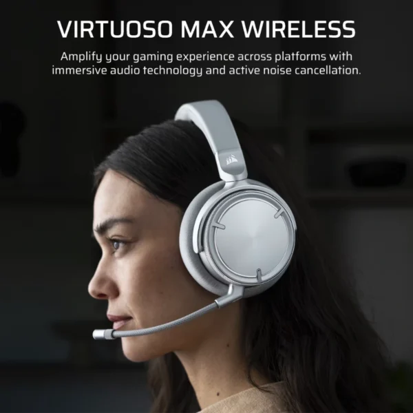Diademas CORSAIR VIRTUOSO MAX WIRELESS – Inalámbrico, Bluetooth Receptor USB, Cancelación de ruido,  PC, Mac, Ps5, Ps4 - Plata - Image 3