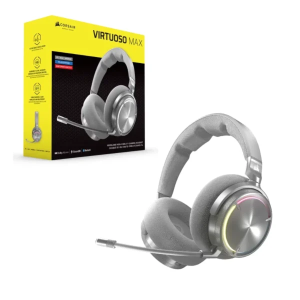 Diademas CORSAIR VIRTUOSO MAX WIRELESS – Inalámbrico, Bluetooth Receptor USB, Cancelación de ruido,  PC, Mac, Ps5, Ps4 - Plata - Image 5