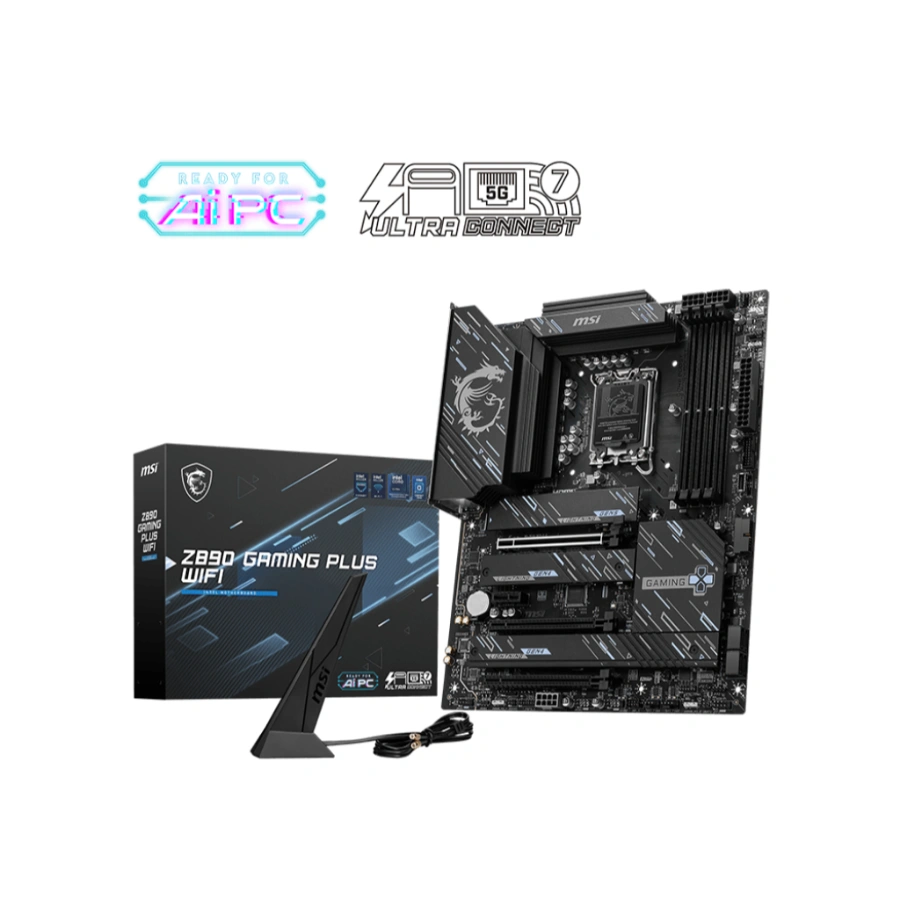 Z890 GAMING PLUS WIFI45j Tarjeta Madre MSI Z890 GAMING PLUS WIFI - SOCKET 1851, 256GB X4 DDR5 9200Mhz, Hdmi, Dp, M.2 PCIe 5.0, USB 3.2, 2.0, Wi-Fi 7, Bluetooth - ATX - Image 1