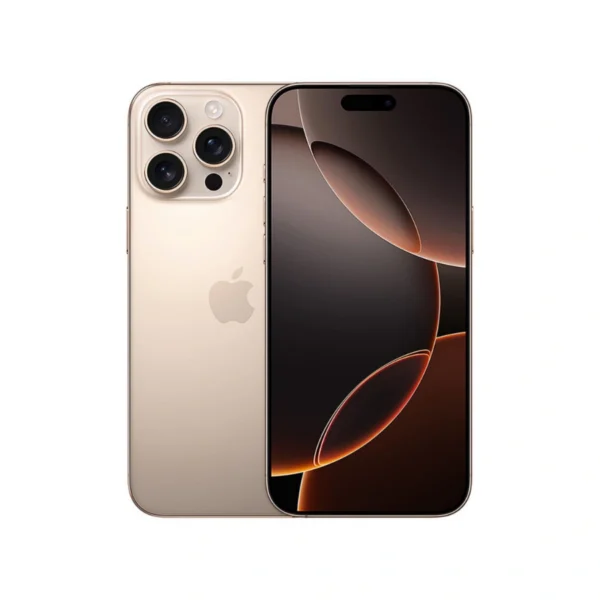 IPHONE 16 PRO MAX APPLE – 6.9”, iOS 18, Chip A18 Pro, CPU 6 núcleos GPU, 16 núcleos Neural, Alm. 256GB, Cámara 12MP/48MP/48MP - Titanio Del Desierto - Image 1
