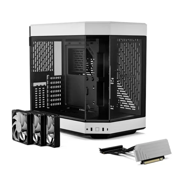 Gabinete HYTE Y60 – ATX Mid Tower, 3 Ventiladores Incluidos, Cristal Templado Panorámico de Doble Cámara, Cable Elevador PCIE 4.0 – Negro Con Blanco - Image 3