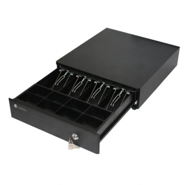 Cajón de Dinero STYLOS HOSTECH HT-300 - x4 Billetes, x8 Monedas, Cable Rj11, Acero, Con Llave, Negro - Image 2