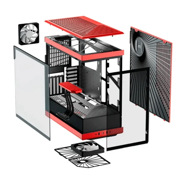 Gabinete HYTE Y40 - ATX Mid Tower, Cristal Templado Panorámico, 2 Vent. Incluidos, Cable Elevador PCIE 4.0 - Negro Con Rojo - Image 6