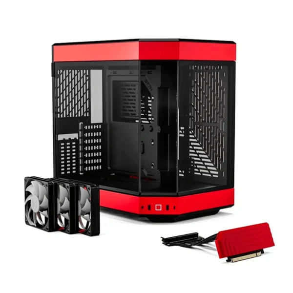 Gabinete HYTE Y60 – ATX Mid Tower, 3 Ventiladores Incluidos, Cristal Templado Panorámico de Doble Cámara, Cable Elevador PCIE 4.0 – Negro Con Rojo - Image 5