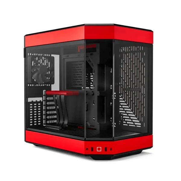 Gabinete HYTE Y60 – ATX Mid Tower, 3 Ventiladores Incluidos, Cristal Templado Panorámico de Doble Cámara, Cable Elevador PCIE 4.0 – Negro Con Rojo - Image 1