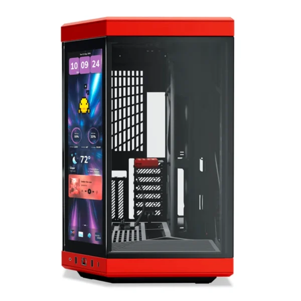 Gabinete HYTE Y70 LCD TOUCH INFINITE - Pantalla Táctil IPS Integrada De 2.5K, ATX Mid Tower, Doble Cámara, Sin Ventiladores – Negro Con Rojo - Image 2