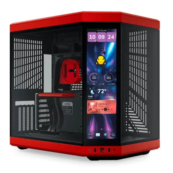 Gabinete HYTE Y70 LCD TOUCH INFINITE - Pantalla Táctil IPS Integrada De 2.5K, ATX Mid Tower, Doble Cámara, Sin Ventiladores – Negro Con Rojo - Image 1