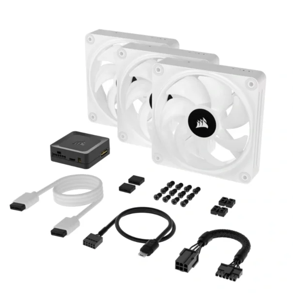Kit De 3 Ventiladores CORSAIR ICUE LINK QX120 RGB - 3 Fan De 120mm, 400 - 2400 Rpm, 63.1 CFM, 37 dBA, Domo Magnético - Blanco - Image 6