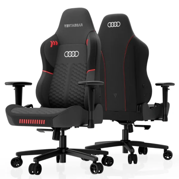 Silla Gamer VERTAGEAR Audi SL3800 - Marco de acero, Cuero PUC, Elevador De Gas Clase 4, Brazo 3D, Ergonómico, Blanco y Negro, Hasta 100kg - Image 4