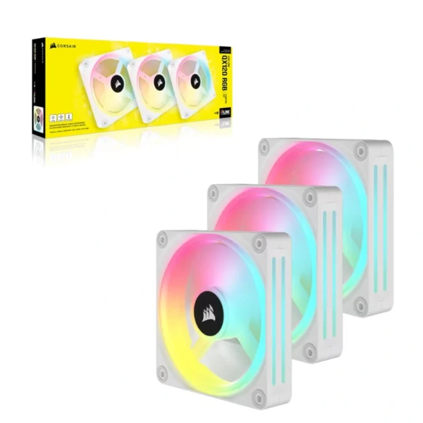 Kit De 3 Ventiladores CORSAIR ICUE LINK QX120 RGB - 3 Fan De 120mm, 400 - 2400 Rpm, 63.1 CFM, 37 dBA, Domo Magnético - Blanco - Image 7