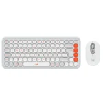 Kit De Teclado y Mouse LOGITECH Pop Icon - Teclas Easy-Switch, Inalámbrico Bluetooth, Hasta 4000Dpi - Blanco Con Anaranjado