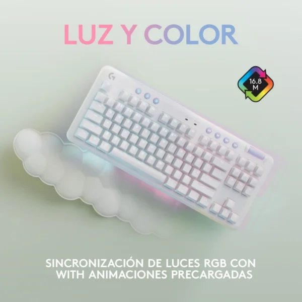 Teclado Gamer LOGITECH G715 RGB TKL - Switch GX Brown, Inalámbrico Bluetooth, Control Giratorio De Volumen, Carga USB-C, Ingles - Blanco - Image 5
