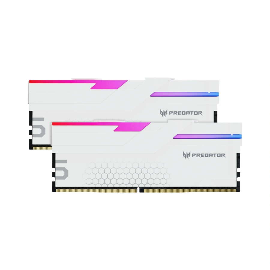 2-predator-hermes-rgb-ddr5-memory-white-2pcs Kit Memoria RAM ACER PREDATOR Hermes - 64GB 2X32GB, DDR5 6400MHz, CL32, 1.4V, DIMM, XMP - Blanco - Image 1