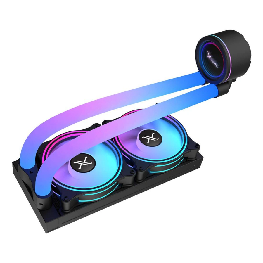 30b5b16b660fd4a65 Enfriamiento Líquido AIO XZEAL AR240 - 240mm, 2x120mm, Hasta 1800 RPM, 48.52 CFM, 32.2 dBA, 3pin 5V, Mangueras ARGB - Negro - Image 1