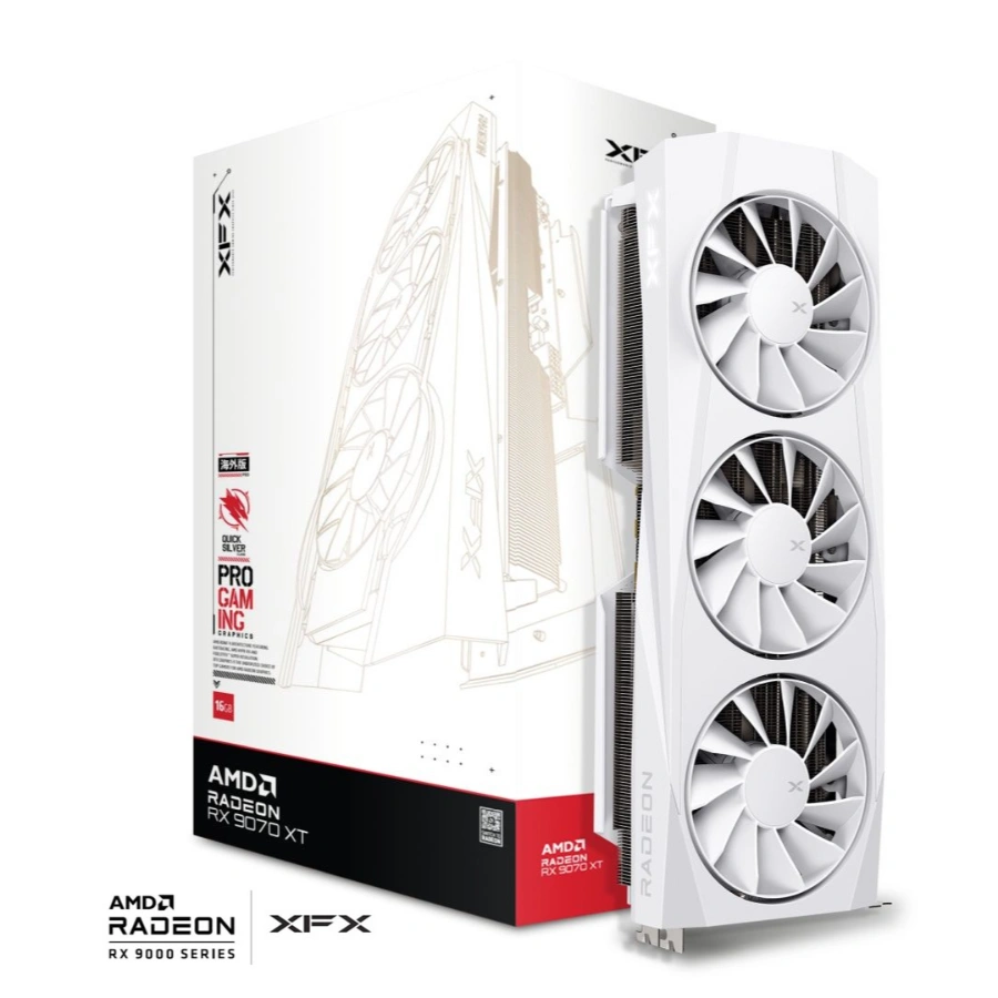 Tarjeta De Video XFX AMD Radeon RX 9070 XT Quicksilver White Gaming Edition - 16GB, 256-bit GDDR6, RDNA 4, PCI Express x16 5.0, DP, HDMI, Boost 2970MHz, 8 Pines *2, Blanco - Imagen 1