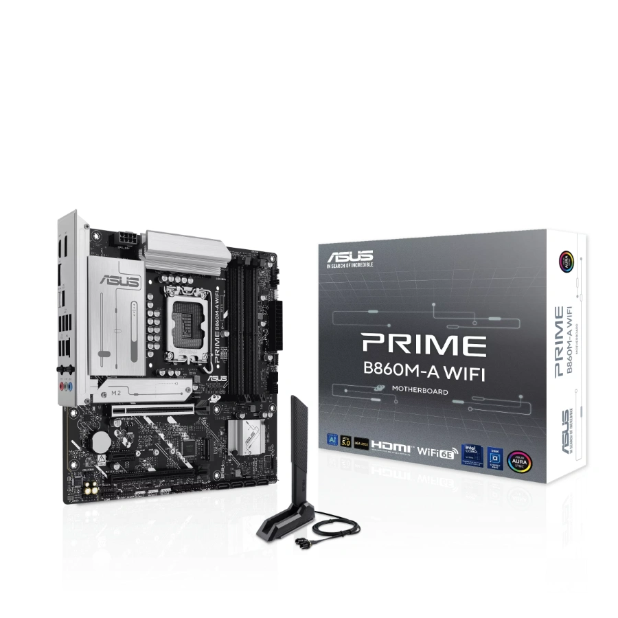E B860M1l7 Tarjeta Madre ASUS PRIME B860M-A WIFI – Socket LGA 1851, 256GB X4 DDR5 8666Mhz OC*, Hdmi, Dp, Wifi6e, M.2 PCIe 5.0, USB 3.2/2.0 - Micro-ATX - Image 1