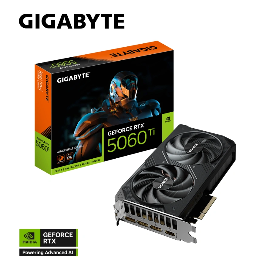 GeForce RTX™ 5060 Ti WINDFORCE OC 16G-01 Tarjeta De Video GIGABYTE NVIDIA GeForce RTX 5060 Ti WINDFORCE OC Edition - 16GB 128-bit GDDR7, PCI Express x16 5.0, Cuda 4608, x1 8Pin, DP, HDMI, Negro - Image 1