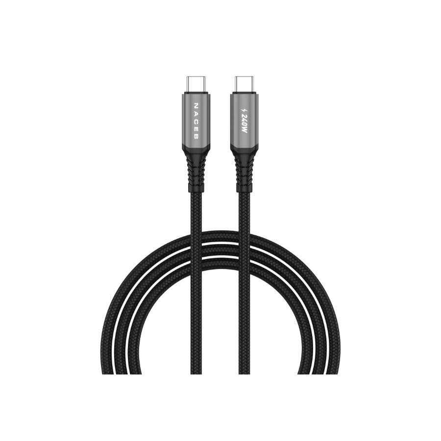 NACEB-usb12 Cable Tipo-C NACEB NA-0142 - 240W 40V /5A, 1M, Power Delivery 2.0, Transferencia de datos 40 Gb - Negro - Image 1