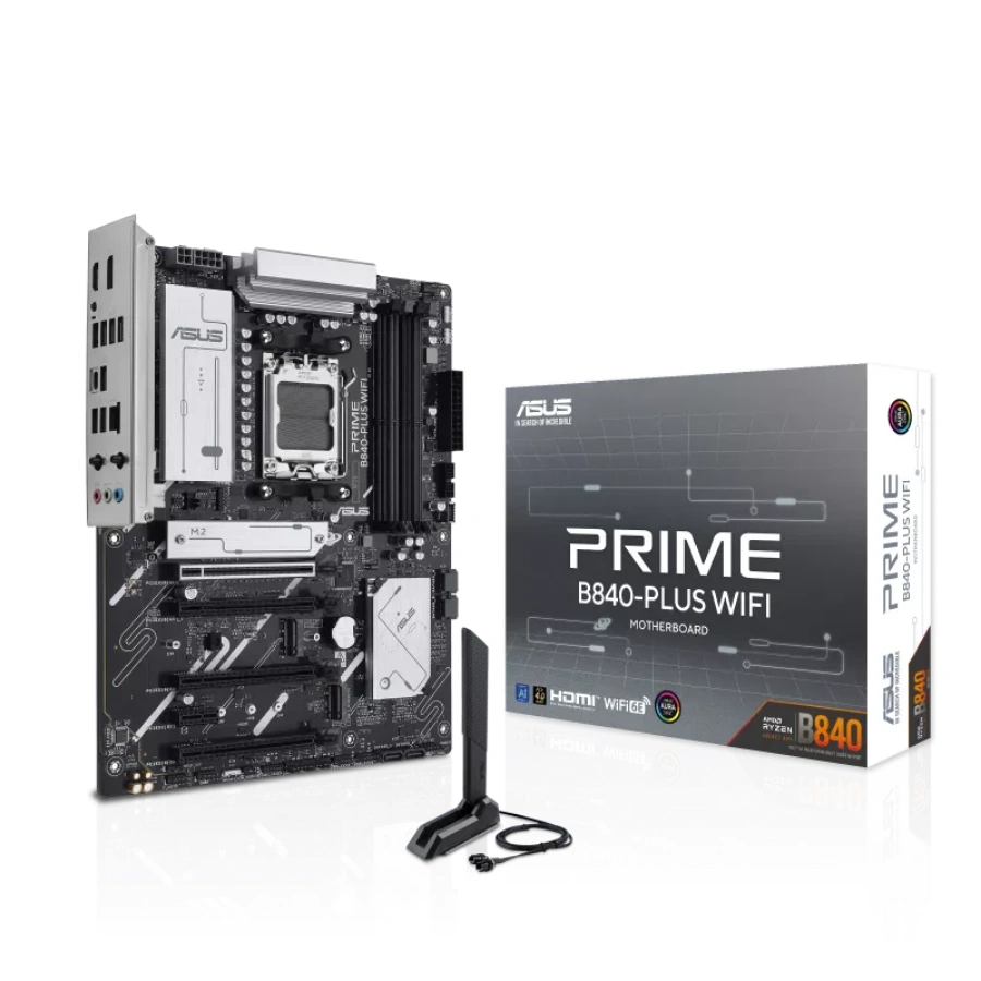 PRIME B840-PLUS WIFIn Tarjeta Madre ASUS PRIME B840-PLUS WIFI - Socket AM5, 256GB X4 DDR5 7600Mhz OC*, Hdmi, Dp, Pcie-4.0, Wifi6e, Bluetooth - ATX - Image 1