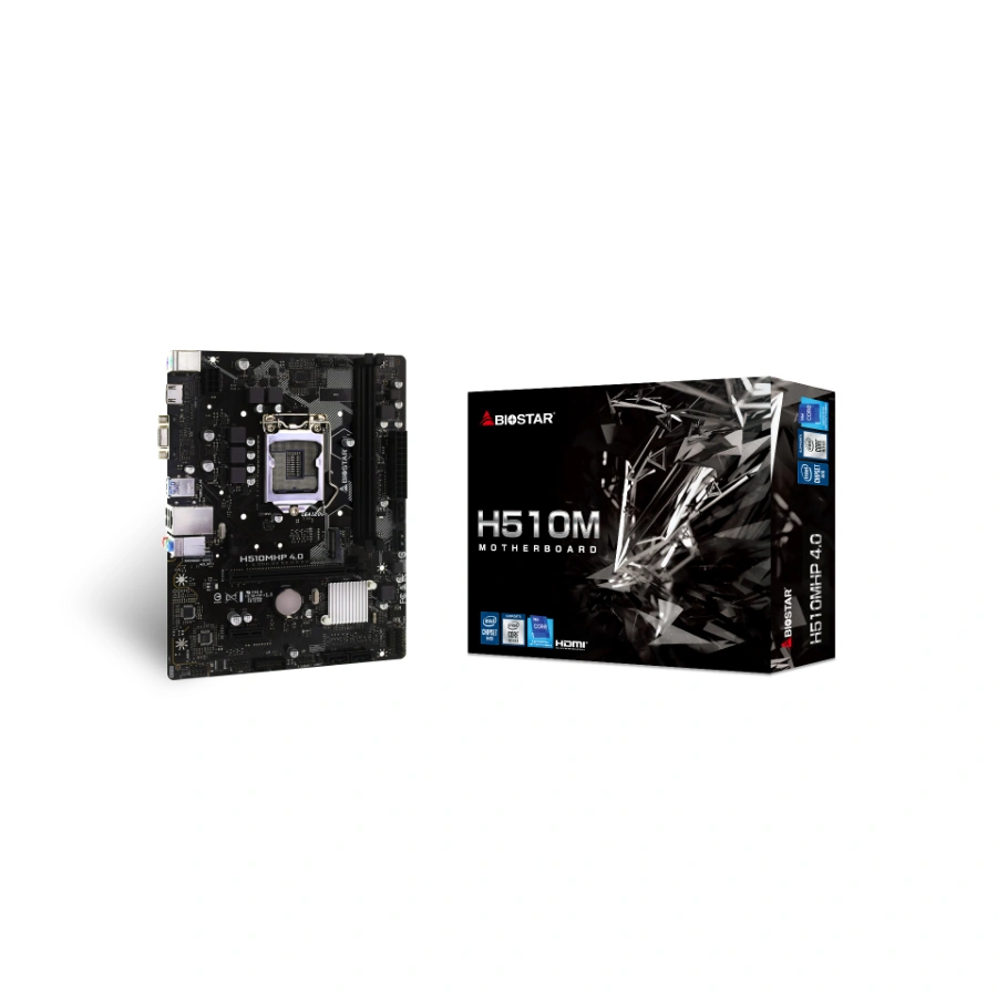 bH510MHP_4_45_BOX-1920x1080_lKII Tarjeta Madre BIOSTAR H510MHP – Socket LGA 1200, 64GB X2 DDR4 3200Mhz, USB 3.2, PCIE M.2 3.0, HDMI, VGA – Micro-ATX - Image 1
