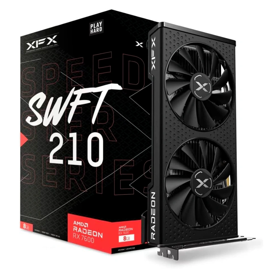 2fdf823b03425f3f5644d81ab56acabb Tarjeta De Video XFX RX 7600 SWFT 210 Speedster SWFT 210 – 8GB, 128-bit GDDR6, PCI-e 4.0, Procesador De Flujo: 2048, DP, HDMI, Boost 2655MHz, 8 Pines *1, Negro - Imagen 1