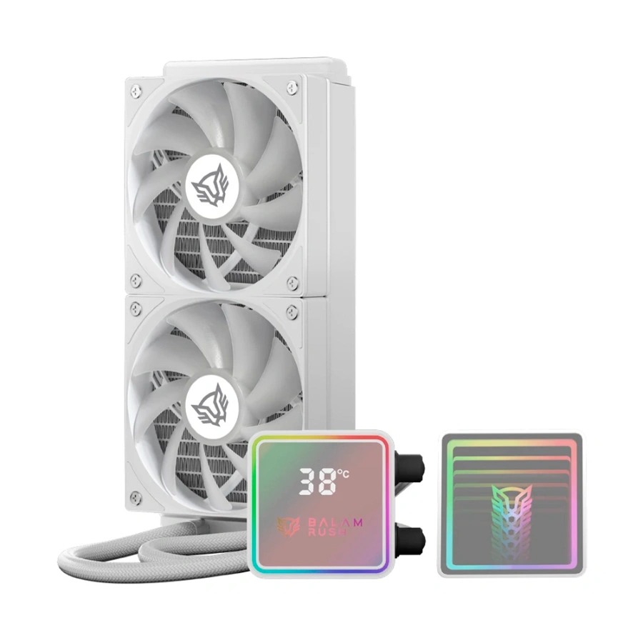 8656090555f8c96a924c18a095cd107b Enfriamiento Liquido AIO BALAM RUSH Cryo Prism 240 Black - 240mm, 2x120mm, Hasta 1800 RPM, 67.5 CFM, 26.9 dBA, 4pin 12V, 3pin 5V - Blanco - Imagen 1