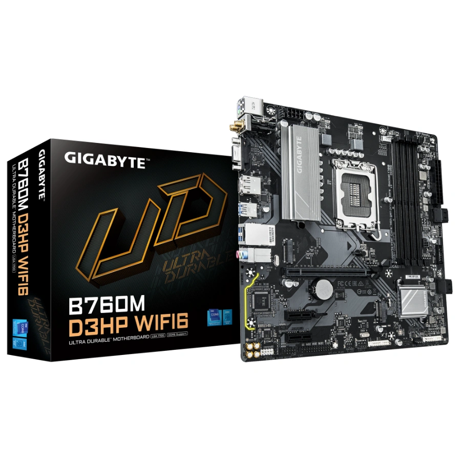 B760M D3HP WIFI6_01 Tarjeta Madre Gigabyte B760M D3HP WIFI6 - Chipset Intel B760, Socket LGA1700, X4 DDR5 hasta 192GB 5600MT/s, PCIe 4.0, Wi-Fi 6 + Bluetooth 5.3, HDMI, DP, VGA - Micro ATX - Imagen 1