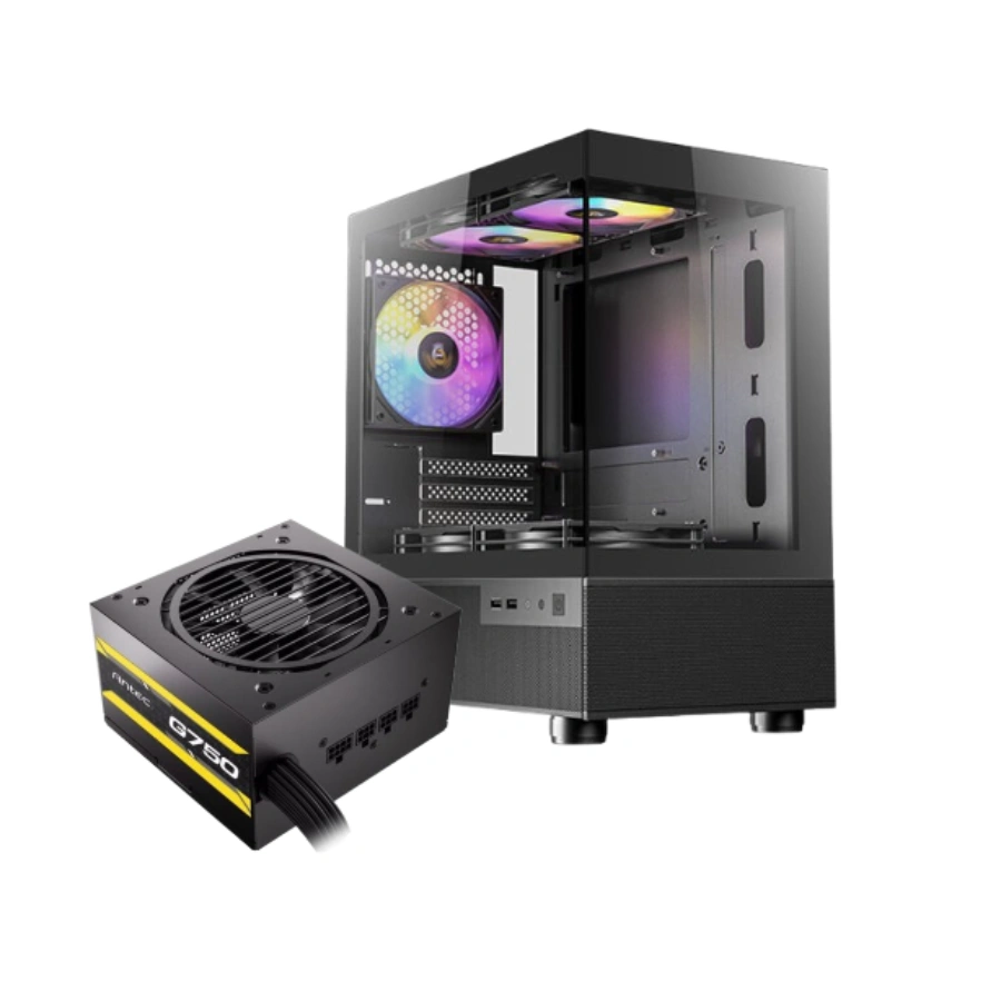 1065685ftg12 Gabinete Antec Cx200m RGB Elite + Fuente 750W - Mini Tower, Micro-ATX, ITX, Incluye 5 Ventiladores RGB, USB3.0, Audio y Micrófono 3.5MM, Negro - Imagen 1