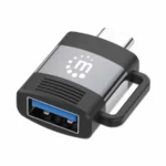 Adaptador USB-C a USB-A Manhattan 356312 V3.2 - USB 3.2 Gen 1, 5 Gbps, 3 A, Aluminio - Color Negro/Gris Espacial